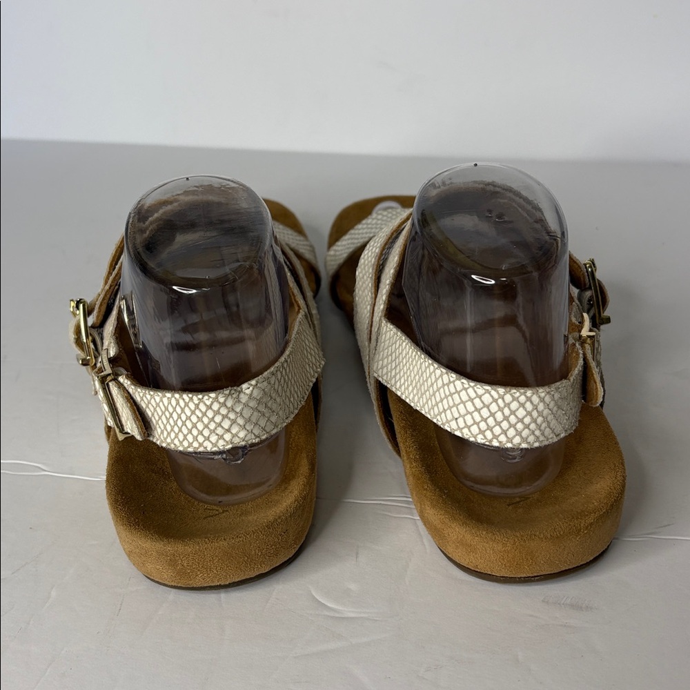 Vionic "Snakeskin" Leather Backstrap Sandals Cream/Beige - Picture 4 of 11